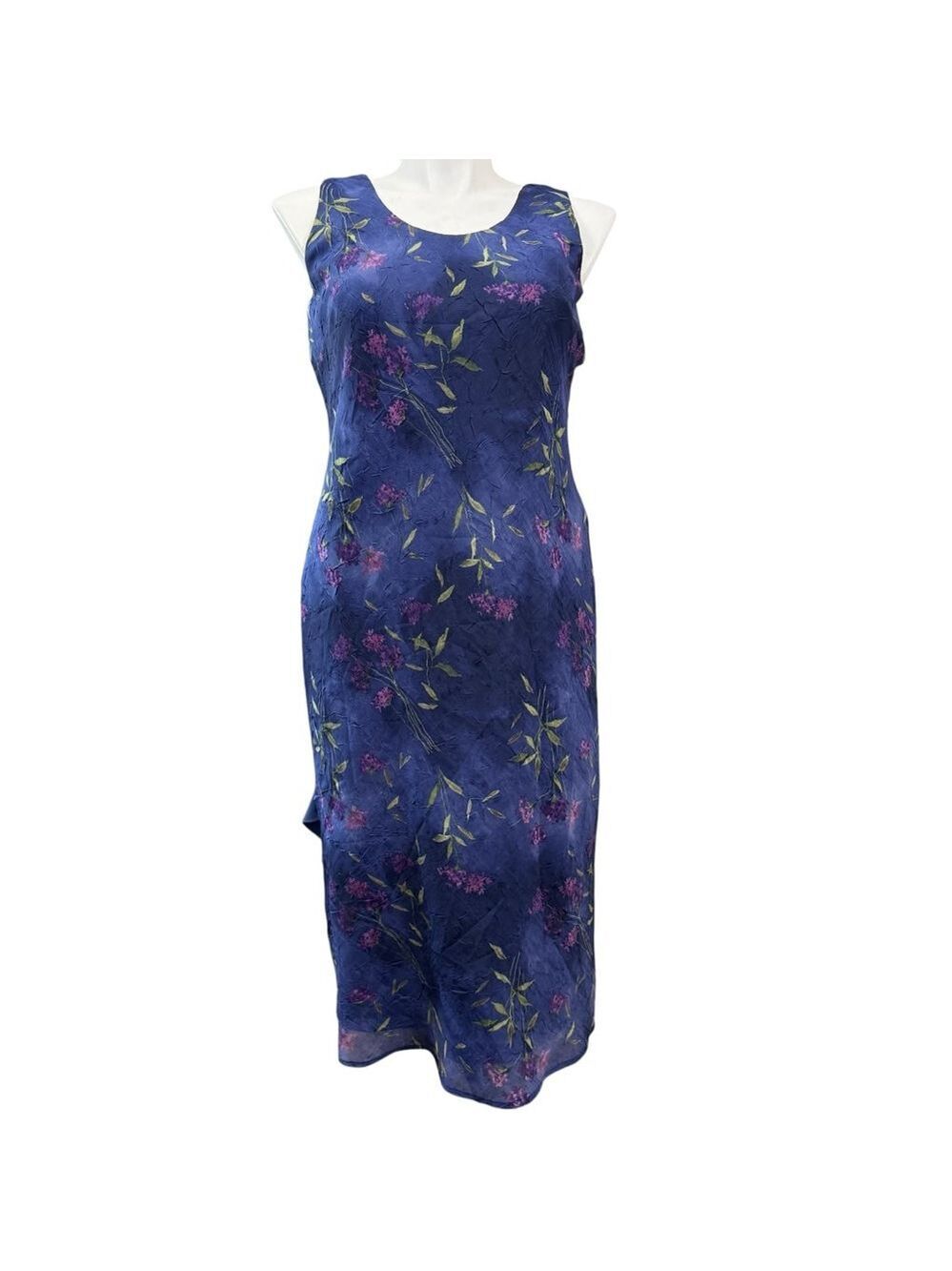 Vintage K Petite Dress Size 14P Blue Floral Sleeveless